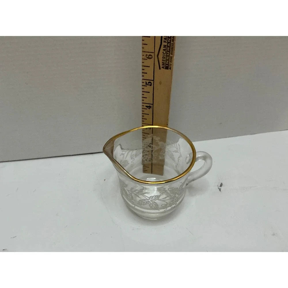 Bartlett Collins Vintage 4pc Table Set Sugar Creamer Salt Pepper Gold Trim Glass